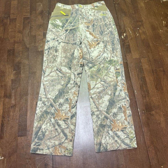 Cabela's Junior Hunting Camo Pants Sz‎ 26X28 Insulated ZONZ Neon Green Zipper - Picture 1 of 8